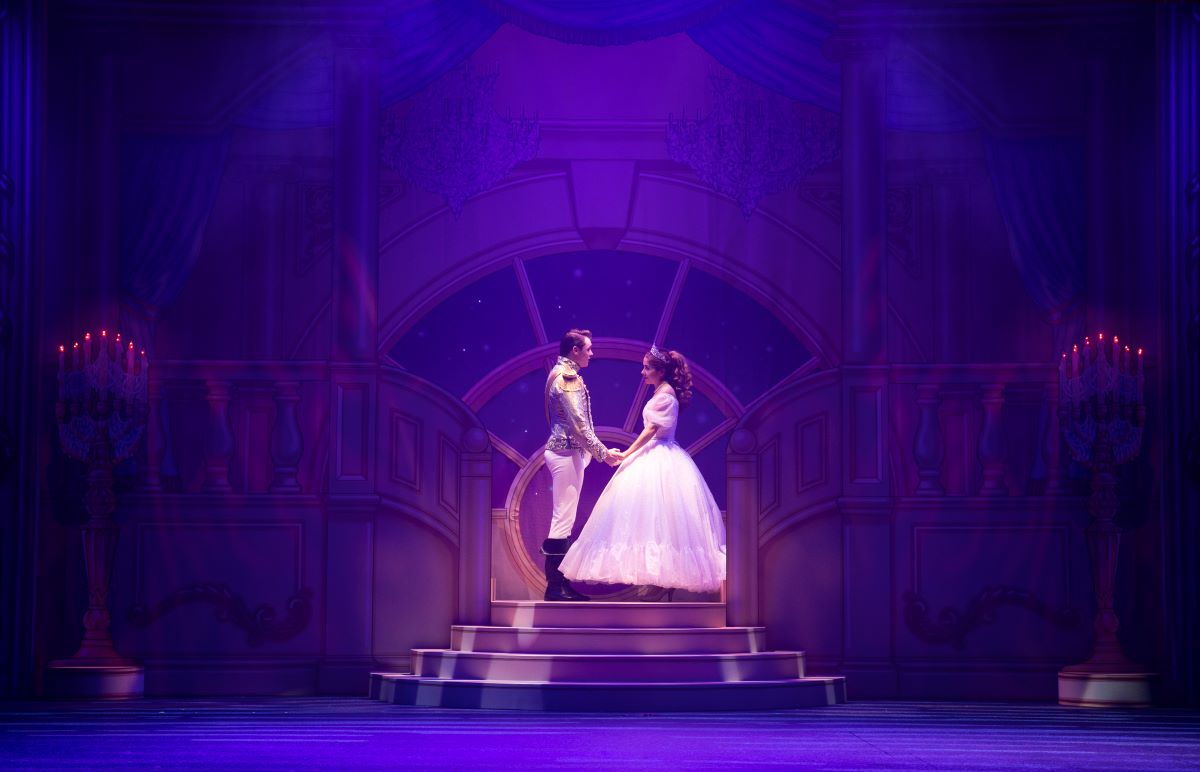 Actor and actress playing Cinderella and Prince Charming on stage at Everyman Theatre